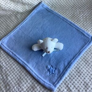 Unbranded Blue Lovey w Star and White Plush Bear Security Blanket Toy